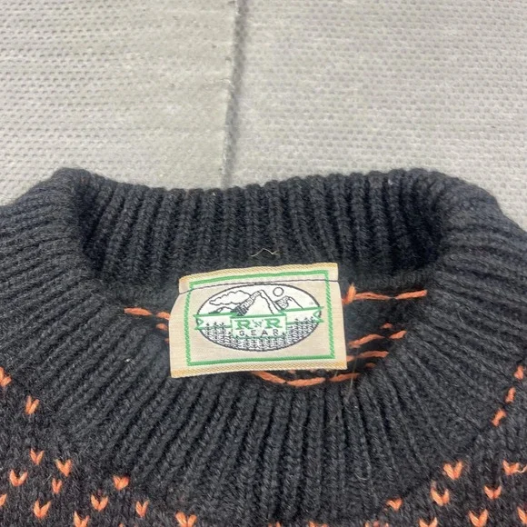 R n R Gear Wool Sweater Mens Medium Black Chunky Knit Birdseye USA Pullover - Picture 4 of 10